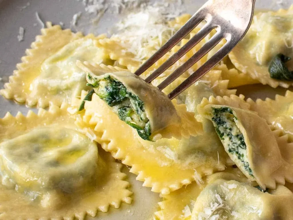Fresh ravioli in Singapore filled with ricotta cheese and spinach.
